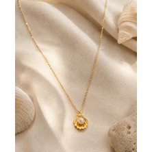 Sarezza Gold 14 Ayar Altın İstiridye İnci Kolye – 45 cm