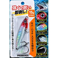 Proberos 15 gr Holografik Metal Jig – Kırmızı Başlı Gümüş Renkli 3D Gözlü Çift Iğneli Olta Sahtesi