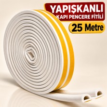 Metfix 25 Metre Yapışkanlı Kapı Pencere Fitili Beyaz Boşluk Kapatıcı Izolasyon Fitili Soğuk Geçirmez Yalıtm