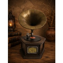 Tan Organik Markalı Nostaljik Dekoratif Gramofon – Vintage Retro Masaüstü Biblo Metal, Ev Ofis Dekorasyon ve Hediyelik 1AD
