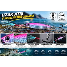 7 gr Pembe Gümüş Hologramlı Metal Jig Olta Kaşığı – 3D Gözlü, Çift Iğneli, Parlak Püsküllü Balık Yemi
