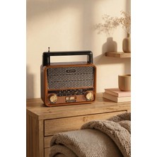 Cameron Nostaljik Ahşap Radyo Taşınabilir Am Sw 3 Bant Mp3 USB Tf Kulplu