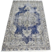Zehra Abla Halı Vintage El Dokuma Lacivert Nadir Göbekli Yün Halı 7585