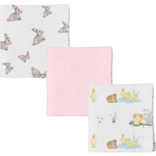 Str Store % 100 Pamuk 3'lü Müslin Bebek Örtüsü Iconıque Lapin & Petits Canetons & Innocent Pink 100X100 THROW3PACK1004