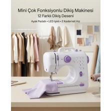 12 Farklı Dikiş Desenli Mini Dikiş Makinesi Ayak Pedallı LED Işıklı Ev Tipi Kullanım