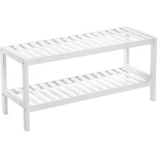 Str Store Bambudan Yapılmış Ayakkabı Rafı, 2 Seviyeli Ayakkabı Rafı, Ayakkabı Düzenleyici, Ayakkabı Rafı, Bitkiler, Kitaplar, Oturma Odası, Koridor, Yatak Odası, Banyo, 70 x 26 x 33 Cm, Beyaz LBS02WT