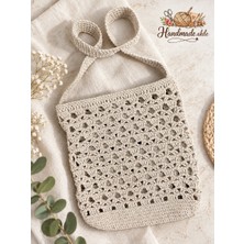 Handmade Akile El Örgüsü Ajurlu Omuz Çantası – Bohem Tığ İşi – Gri