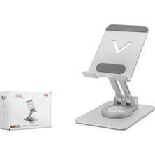 Uravas Store Derece Dönme Özellikli Metal Telefon Standı - Gümüş (360 Model)