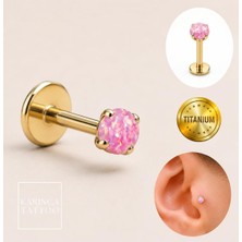 Str Store Pembe Taşlı Titanyum Piercing Gold Altın Rengi Tragus Labret Helix Conch Flat Burun Kulak Küpe