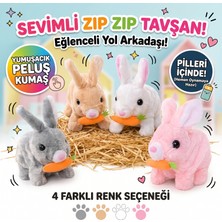 Sevimli Zıp Zıp Pilli Yürüyen Havuçlu Peluş Tavşan – Yumuşacık Hareketli Çocuk ve Bebek Oyuncağı (Piller Dahil)