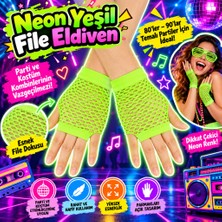 Uravas Store 80’ler 90’lar Retro Neon Yeşil File Parmaksız Kısa Eldiven 11 cm