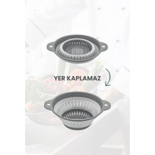 Hane216 Katlanabilir Silikon Yuvarlak Mutfak Süzgeci - Yer Kaplamaz Akordiyon Sebze Meyve Makarna Süzgeci  1,8 Lt
