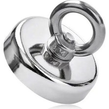 Epilons Olta Mıknatısı D48 - 48 mm, 75 kg Çekim Gücü, Nikel Kaplama, Üstten Halkalı, Vidalı
