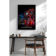 Singapur  Silüeti Çerçeveli Mdf Tablo Poster Salon Duvar Dekoru Hediye