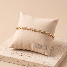 Rui Qi Jewelry Vıp Seri 316L Çelik Gold Renk Zirkon Taş Bağlantılı U Halka Zincir Bileklik 20 cm