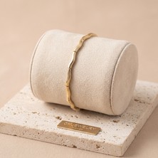 cm Jewelry Vıp Seri 316L Çelik Gold Renk Dalgalı Formlu Zarif Zincir Bileklik 17+2 cm