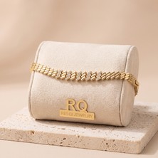 Rui Qi Jewelry Vıp Seri 316L Çelik Gold Renk Merkezi Zirkon Taşlı Yassı Açılı Bakla Zincir Bileklik 18,5 cm