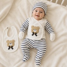 Baby Zuhu Lacivert Çizgili Ayıcık Aplikeli 5 Parça Bebek Hastane Çıkışı Seti