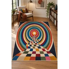 Rugs Modern Halı Auraplus Retro Çini Geometrik Desenli Çok Renkli Ince Dokuma Taban Salon Halısı OZL482