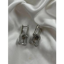Goldensisters Jewelry Gümüş Rengi Çelik Üzerine Zirkon Taşlı Küpe