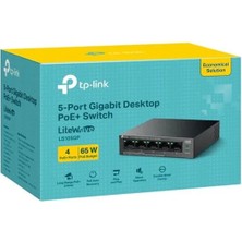 TP-Link Tp-Lınk LS105GP 4 Port Gıgabıt + 1 Port RJ45 Uplınk Poe 65W 250 Metre Poe Mesafe Metal Kasa Swıtch