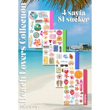 Minnymy 4'lü Beach Lovers Collection Sticker, Çıkartma, Ajanda, Günlük, Planlayıcı, Bullet Journal , Scrapbook