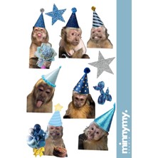 Minnymy Birthday Monkey Collection Sticker, Çıkartma, Ajanda, Günlük, Planlayıcı, Bullet Journal , Scrapbook