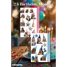 Minnymy 2'li Birthday Monkey Collection Sticker, Çıkartma, Ajanda, Günlük, Planlayıcı, Bullet Journal , Scrapbook