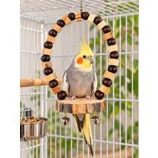 Bird Wooden Toys Doğal Kütük Kare Ahşap Bloklu Boncuklu Salıncak 20X24 cm - Sultan Papağanı,Sevda,Cennet,Forpus Papağanı için