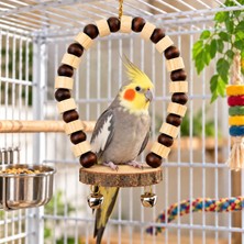 Bird Wooden Toys Doğal Kütük Silindir Ahşap Bloklu Boncuklu Salıncak 20X24 cm - Sultan Papağanı,Sevda,Cennet ve Forpus Papağanı için