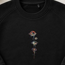 Psikedelik Eriyen Gözler Nakışlı Bisiklet Yaka Sweatshirt Unisex