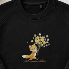 Çiçekli Sevimli Tilki Nakışlı Bisiklet Yaka Sweatshirt Unisex