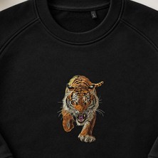 Vahşi Kaplan Nakışlı Bisiklet Yaka Sweatshirt Unisex