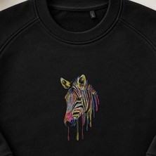 Eriyen Renkli Zebra Nakışlı Bisiklet Yaka Sweatshirt Unisex