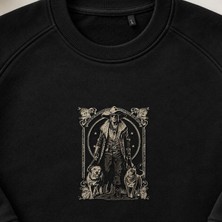 Western Gotik Kovboy Nakışlı Bisiklet Yaka Sweatshirt Unisex