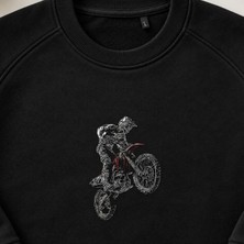 Motokros Atlayışı Mx Bike Nakışlı Bisiklet Yaka Sweatshirt Unisex