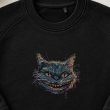 Harikalar Diyarı Fantastik Kedi Nakışlı Bisiklet Yaka Sweatshirt Unisex