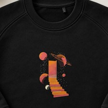 Kozmik Merdiven Soyut Uzay Nakışlı Bisiklet Yaka Sweatshirt Unisex