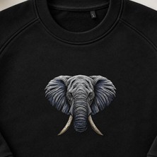 Gerçekçi Fil Kafası Nakışlı Bisiklet Yaka Sweatshirt Unisex