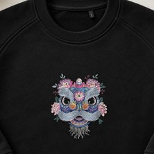 Çiçekli Çin Aslan Dansı Maskesi Nakışlı Bisiklet Yaka Sweatshirt Unisex