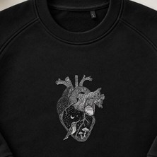 Kuşlu Sürreal Anatomik Kalp Nakışlı Bisiklet Yaka Sweatshirt Unisex
