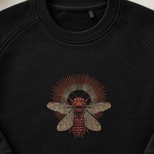 Boho Ağustos Böceği Nakışlı Bisiklet Yaka Sweatshirt Unisex