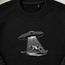 Ufo Inek Kaçırma Komik Nakışlı Bisiklet Yaka Sweatshirt Unisex