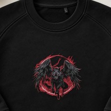 Kanatlı Karanlık Melek Kurt Nakışlı Bisiklet Yaka Sweatshirt Unisex