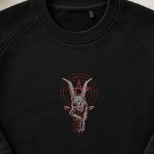 Keçi Mührü Okült Sembol Nakışlı Bisiklet Yaka Sweatshirt Unisex