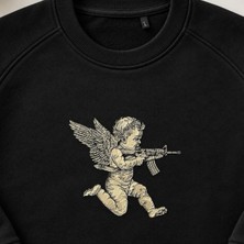 Tüfekli Melek Kupid Dark Art Nakışlı Bisiklet Yaka Sweatshirt Unisex