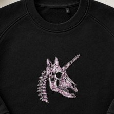 Unicorn Kafatası Gotik Nakışlı Bisiklet Yaka Sweatshirt Unisex