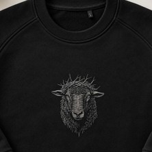 Dikenli Taç Kuzu Nakışlı Bisiklet Yaka Sweatshirt Unisex