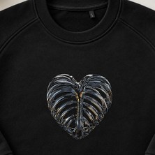 Anatomik Kalp Göğüs Kafesi Iskelet Nakışlı Bisiklet Yaka Sweatshirt Unisex