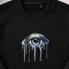 Eriyen Mavi Göz Sürreal Nakışlı Bisiklet Yaka Sweatshirt Unisex